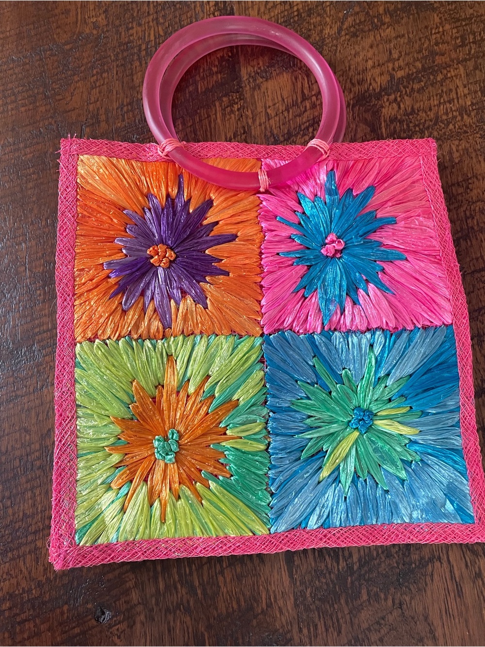 Christian Livingston Collection Vintage Raffia Bag Translucent Plastic Handles